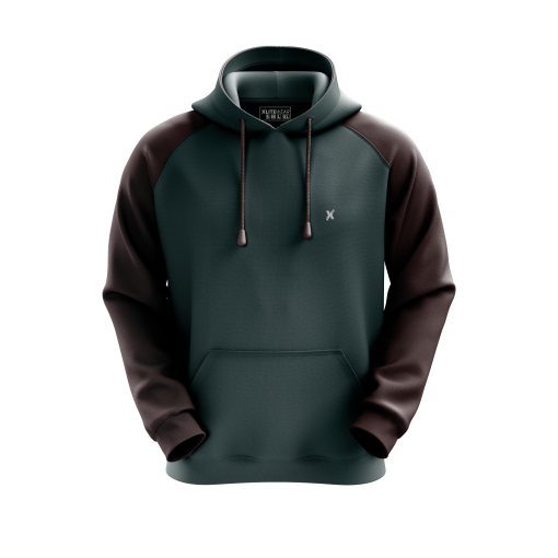 Dark Green and Brown Contrast Sleeve Hoodie - Image 4