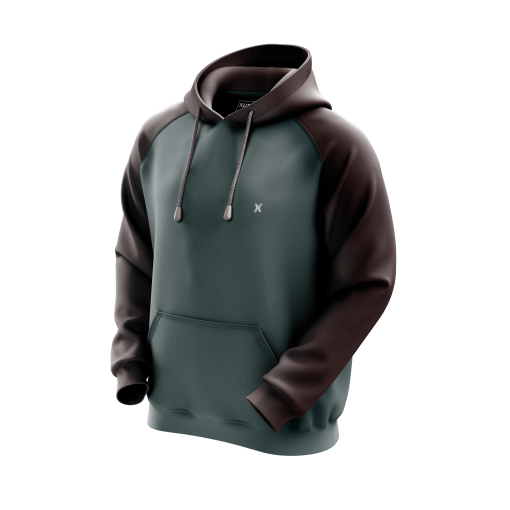 Dark Green and Brown Contrast Sleeve Hoodie