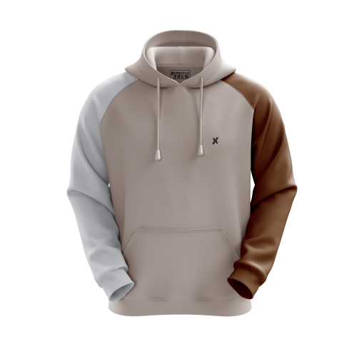Triple-Tone Hoodie in Taupe, Brown, and Grey - Image 4