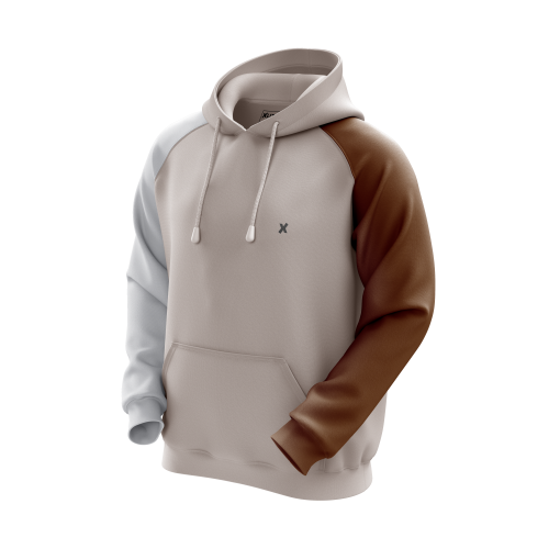 Triple-Tone Hoodie in Taupe, Brown, and Grey