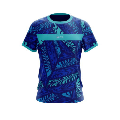 XLITE Ocean Surge Jersey – Electric Blue with Teal Tribal Wave Pattern - Image 3