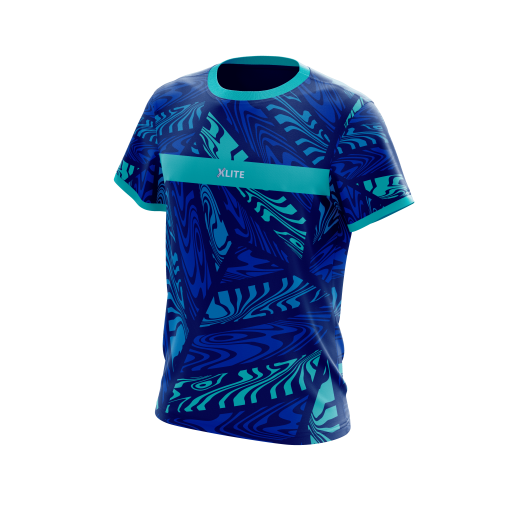XLITE Ocean Surge Jersey – Electric Blue with Teal Tribal Wave Pattern