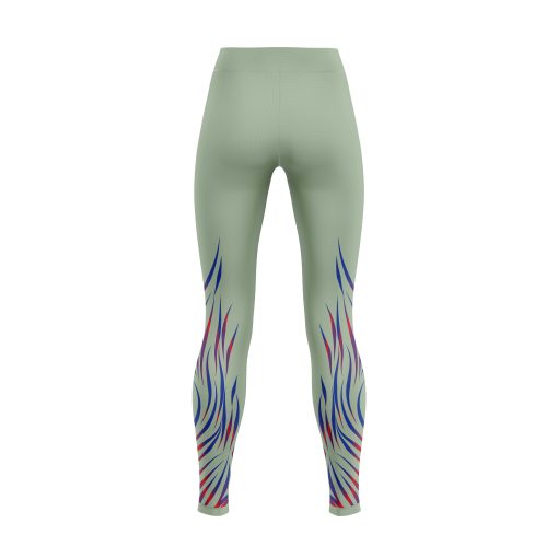 Sage Green Leggings with Multicolor Tribal Flame Graphic for Fitness and Fashion - Image 2