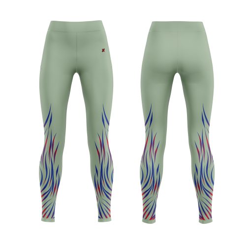 Sage Green Leggings with Multicolor Tribal Flame Graphic for Fitness and Fashion - Image 4