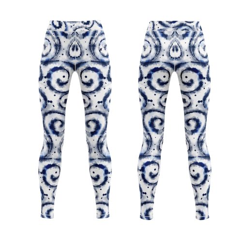 Navy Swirl Tie-Dye High-Waisted Leggings for Yoga and Everyday Style - Image 4