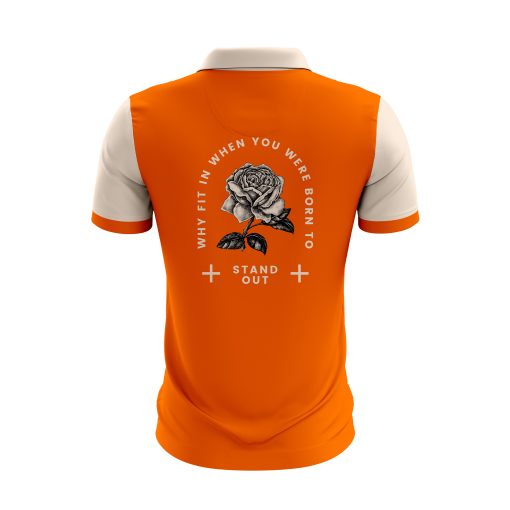 Orange Statement Polo – Rose Graphic & Inspirational Quote Back Design - Image 2