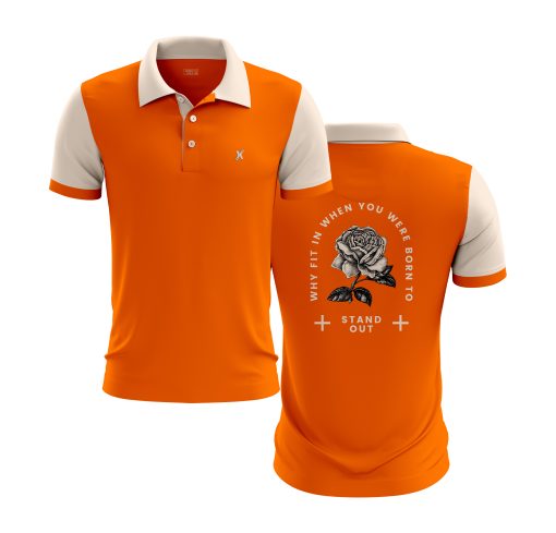Orange Statement Polo – Rose Graphic & Inspirational Quote Back Design - Image 4