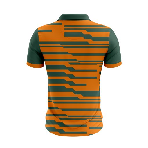 Modern Circuit-Pattern Polo Shirt in Orange & Dark Green – Sleek Techwear-Inspired Athletic Style - Image 2