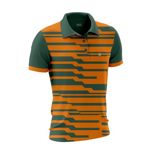 Modern Circuit-Pattern Polo Shirt in Orange & Dark Green – Sleek Techwear-Inspired Athletic Style - Image 6
