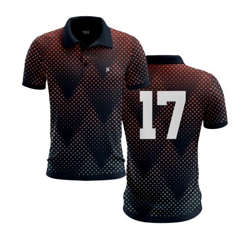 Gradient Dot Fade Polo Shirt with Retro No. 17 Print – Modern Athleisure in Black, Red & Cream - Image 4