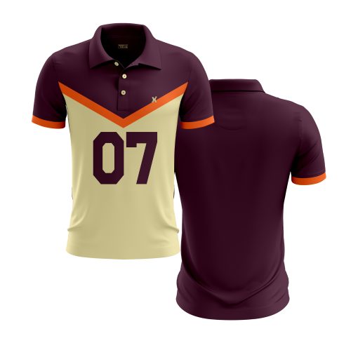 Retro '07 Sports Polo Shirt in Maroon and Cream with Bold Chevron Chest Design – Vintage Athletic Vibes - Image 3