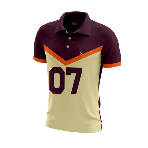 Retro '07 Sports Polo Shirt in Maroon and Cream with Bold Chevron Chest Design – Vintage Athletic Vibes