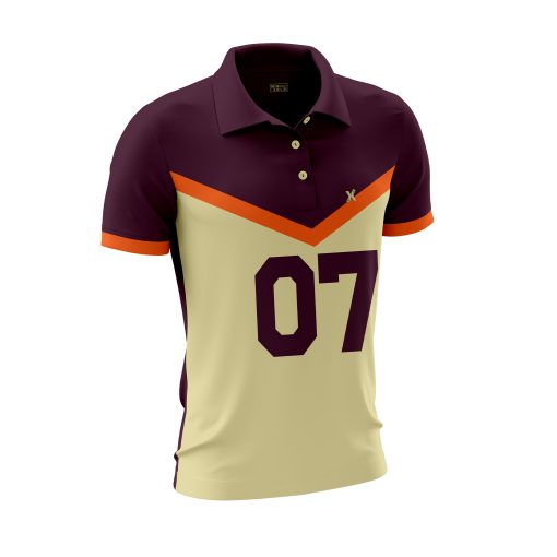 Retro '07 Sports Polo Shirt in Maroon and Cream with Bold Chevron Chest Design – Vintage Athletic Vibes - Image 5