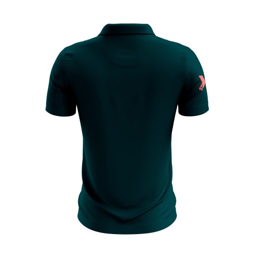 Dark Teal Polo Shirt with Dual Vertical Stripe Panels in White and Coral – Modern Minimalist Sport Style - Image 2