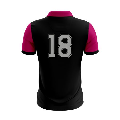 Black & Magenta Polo Shirt – Urban Edge with Bold Brush Strokes and Mountain Silhouette - Image 2