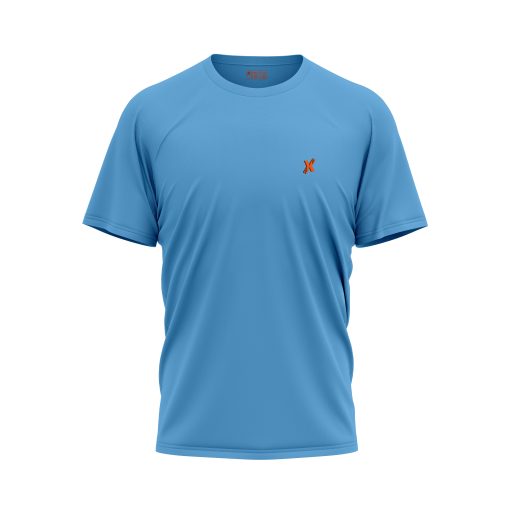 Sky Blue Minimalist Short Sleeve T-Shirt Featuring Embroidered Orange Accent Logo
