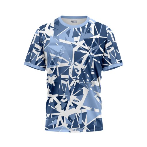 Fracture Ice Shard Abstract T-Shirt in Frosted Blue and Navy Geometric Print