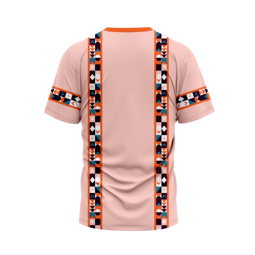 Tribal Geometric Luxe T-Shirt in Soft Blush with Ethnic Stripe Accents - Image 2