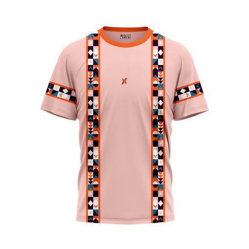 Tribal Geometric Luxe T-Shirt in Soft Blush with Ethnic Stripe Accents