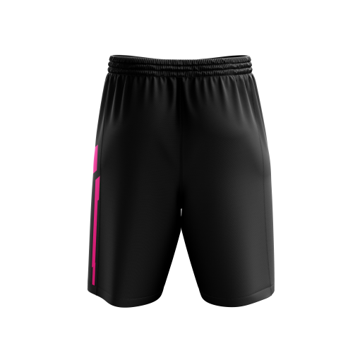 Men’s High-Performance Soccer Shorts in Jet Black with Striking Neon Pink Diagonal Stripe Graphic and Player Number Detail - Image 2