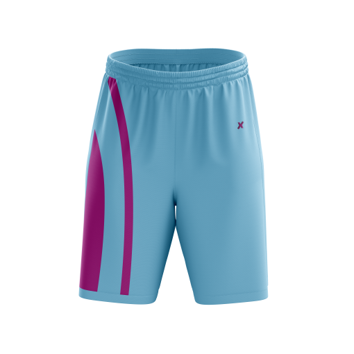 Sky Blue Soccer Shorts with Curved Magenta Side Stripes – Sleek Athletic Fit - Image 3