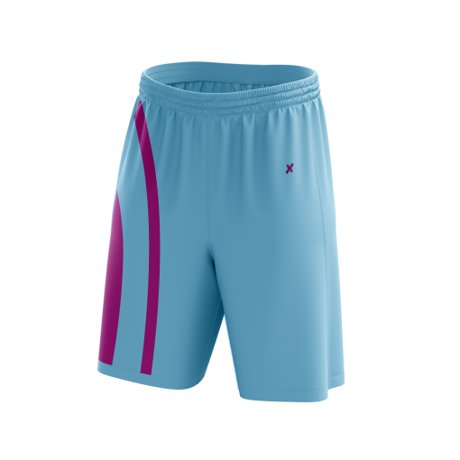 Sky Blue Soccer Shorts with Curved Magenta Side Stripes – Sleek Athletic Fit