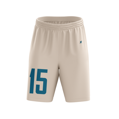 Minimalist Cream Soccer Shorts with Teal Number Print – Clean Athletic Design - Image 3