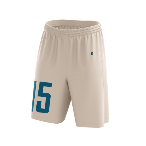 Minimalist Cream Soccer Shorts with Teal Number Print – Clean Athletic Design