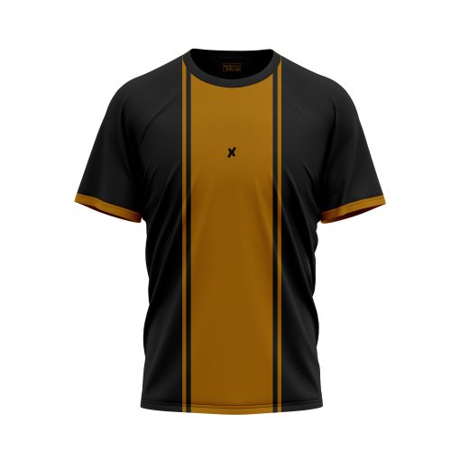 Midnight Ember Precision Tee – Deep Black & Burnished Gold Center Stripe Edition