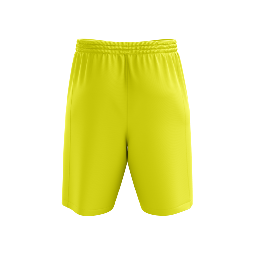 Vibrant Yellow Athletic Shorts with Deep Purple Triple Side Stripes – Dynamic Sportswear - Image 2