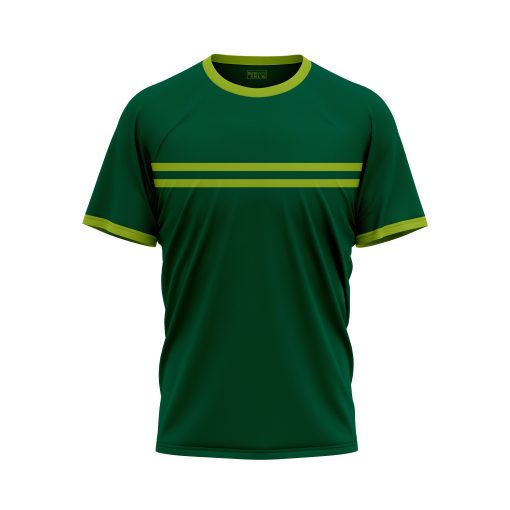 Evergreen Velocity Tee – Deep Forest Green with Dual Lime Stride Bands and Contrast Trim