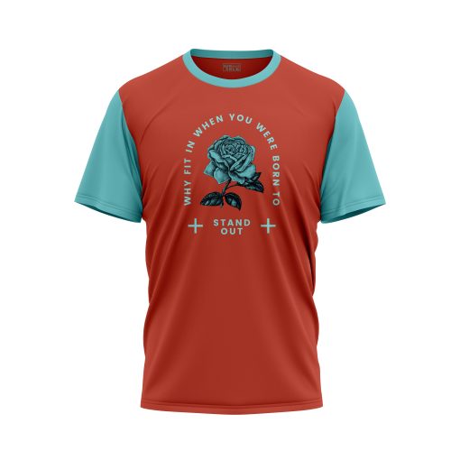 Born to Stand Out Graphic Tee – Burnt Clay Red & Aqua Blue Statement Shirt