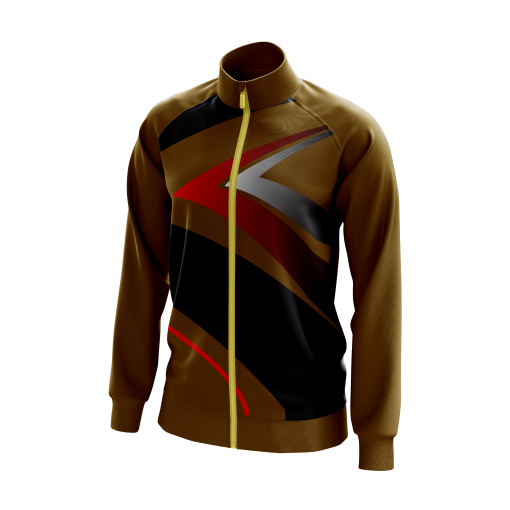 Gold Apex Performance Soccer Jacket – Elite Edition with Angular Red & Black Graphic Panels