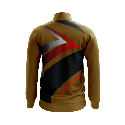 Gold Apex Performance Soccer Jacket – Elite Edition with Angular Red & Black Graphic Panels - Image 2