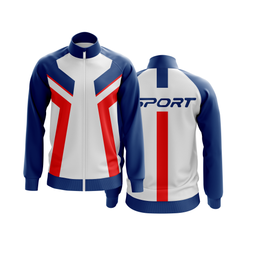 Patriotic Performance Soccer Jacket – White, Red & Blue Track Jacket Featuring Bold V-Stripe Front Design - Image 5