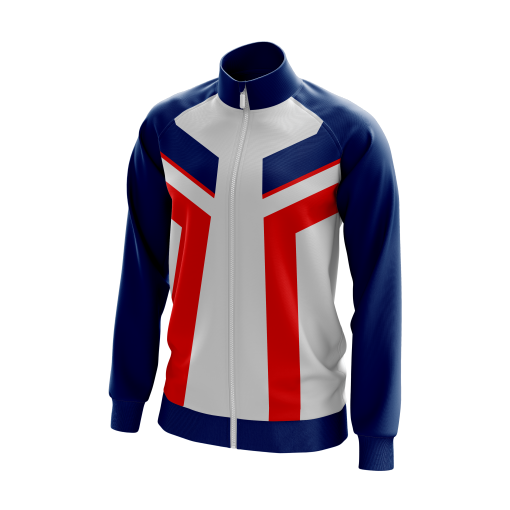 Patriotic Performance Soccer Jacket – White, Red & Blue Track Jacket Featuring Bold V-Stripe Front Design