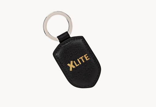 Premium Black Leather XLITE Keychain with Gold Logo
